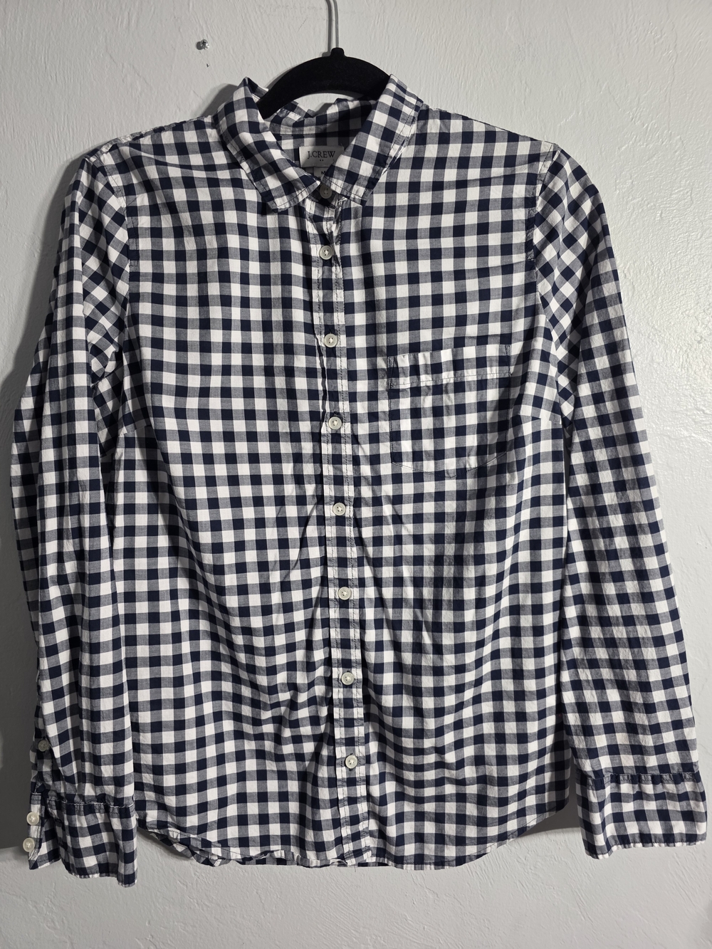 J. Crew Factory Navy gingham button-up shirt in signature fit Size M - Picture 4 of 12